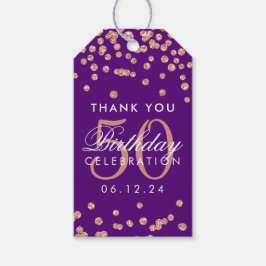 Rose Gold 50. Geburtstag Danke Confetti Lila Geschenkanhänger
