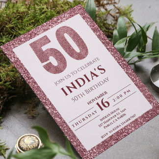 Rose Gold 50. Geburtstag Einladung