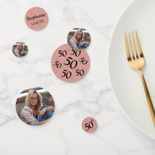 Rose Gold 50. Geburtstag Foto Glitter Tischdekorat Konfetti