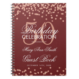 Rose Gold 50 Geburtstag Gästebuch Confetti Burgund Notizblock