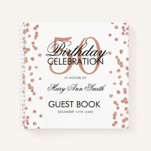 Rose Gold 50. Geburtstag Gästebuch Confetti White Notizbuch