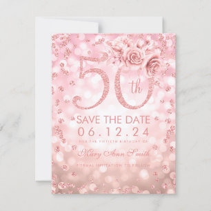 Rose Gold 50. Geburtstag Glam Leuchten Save the Da Date
