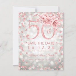 Rose Gold 50. Geburtstag Glam Lights Silver Save The Date