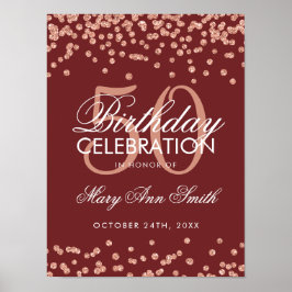 Rose Gold 50. Geburtstag Glitzer Confetti Burgund Poster