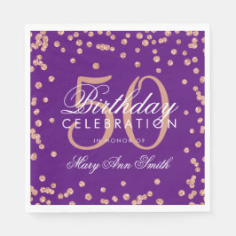 Rose Gold 50. Geburtstag Glitzer Confetti Lila Serviette