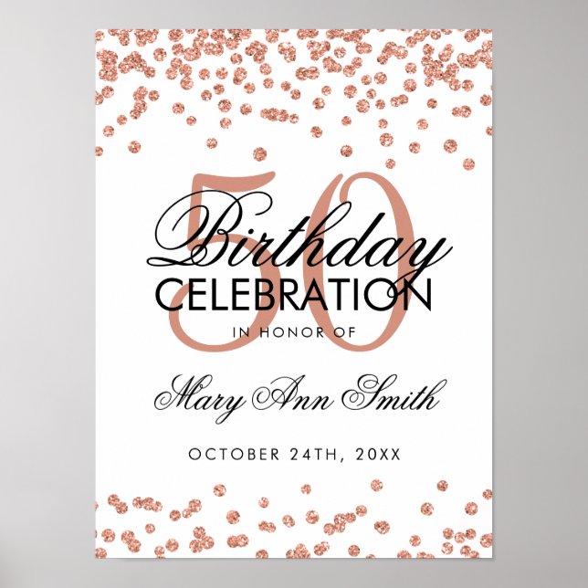 Rose Gold 50. Geburtstag Glitzer Confetti White Poster (Vorne)