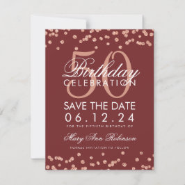 Rose Gold 50 Geburtstag Rett Datum Confetti Burgun Save The Date
