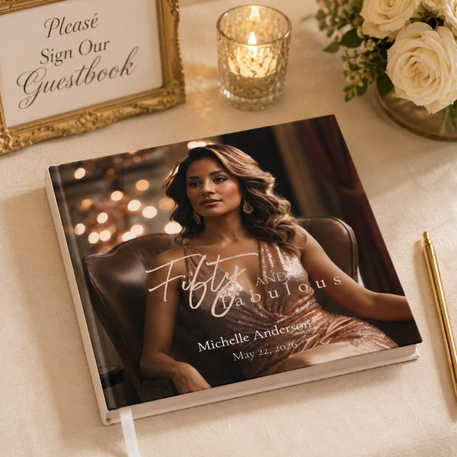Rose Gold 50. Geburtstags-Gästebuch Gästebuch (Elegant rose gold guest book for capturing heartfelt 50th birthday memories.)