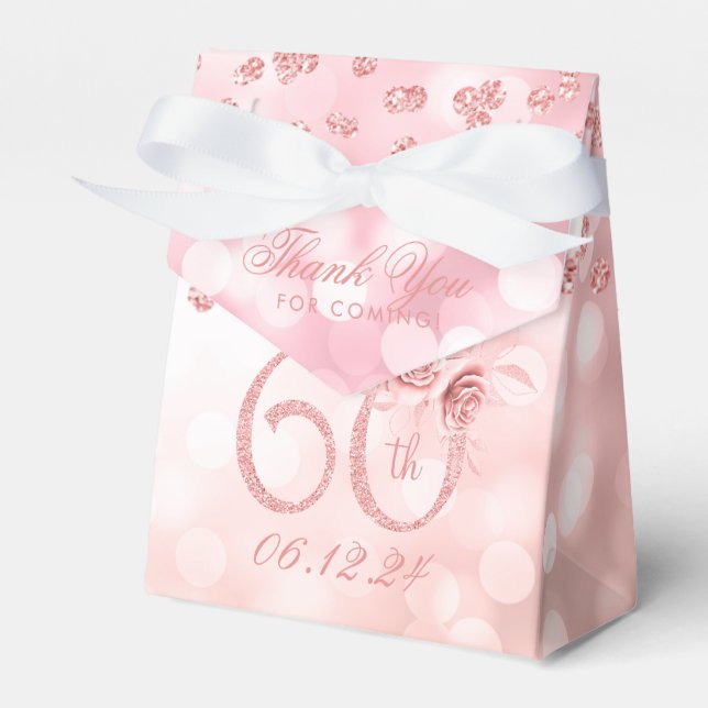 Rose Gold 60. Geburtstag Danke Blumenleuchten Geschenkschachtel (Vorderseite)