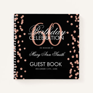 Rose Gold 60. Geburtstag Gästebuch Confetti Black Notizbuch