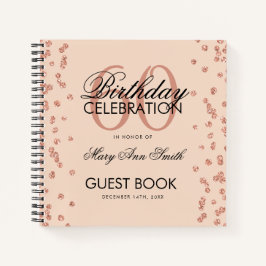 Rose Gold 60. Geburtstag Gästebuch Confetti Blush Notizbuch