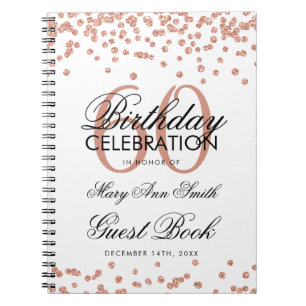 Rose Gold 60. Geburtstag Gästebuch Confetti Notizblock