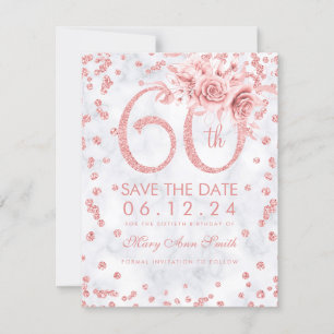 Rose Gold 60. Geburtstag Glam Marmor Save the Date