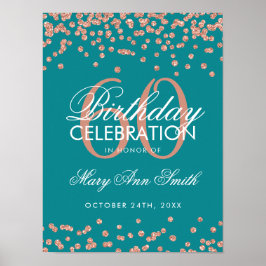 Rose Gold 60. Geburtstag Glitzer Confetti Aquamari Poster