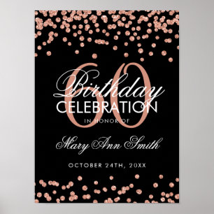 Rose Gold 60. Geburtstag Glitzer Confetti Black Poster
