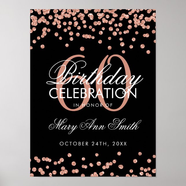 Rose Gold 60. Geburtstag Glitzer Confetti Black Poster (Vorne)