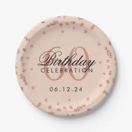 Rose Gold 60. Geburtstag Glitzer Confetti Blush Pappteller