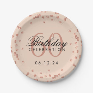 Rose Gold 60. Geburtstag Glitzer Confetti Blush Pappteller