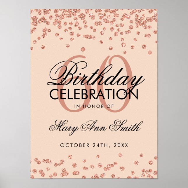 Rose Gold 60. Geburtstag Glitzer Confetti Blush Poster (Vorne)