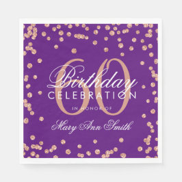 Rose Gold 60. Geburtstag Glitzer Confetti Lila Serviette