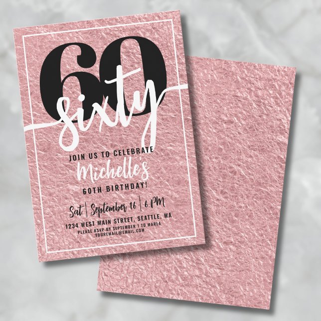 Rose Gold 60. Geburtstagsparty Einladung (Modern Rose Gold 60th Birthday Party Invitation )