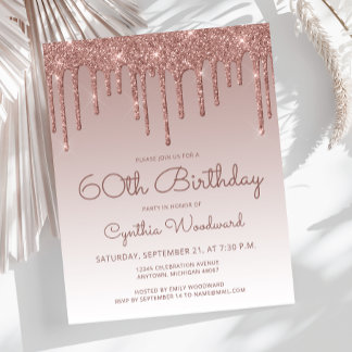 Rose Gold 60. Geburtstagsparty Einladung