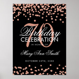 Rose Gold 70. Geburtstag Glitzer Confetti Black Poster