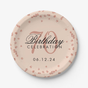 Rose Gold 70. Geburtstag Glitzer Confetti Blush Pappteller