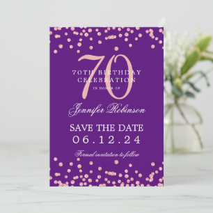 Rose Gold 70 Geburtstag Rett Datum Confetti Lila Einladung