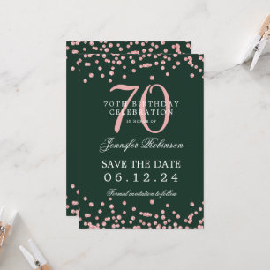 Rose Gold 70. Geburtstag Rett Datum Details Grün Einladung