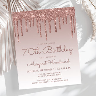 Rose Gold 70. Geburtstagsparty Einladung