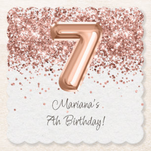 Rose Gold 7. Geburtstagsparty Untersetzer