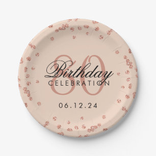 Rose Gold 80. Geburtstag Glitzer Confetti Blush Pappteller