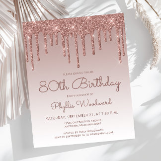 Rose Gold 80. Geburtstagsparty Einladung