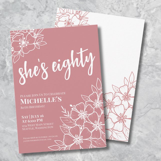 Rose Gold 80. Geburtstagsparty Einladung (Eighty Rose Pink 80th Birthday Party Invitation)