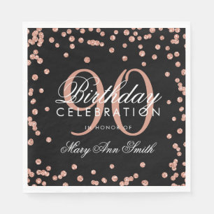Rose Gold 90. Geburtstag Glitzer Confetti Black Serviette