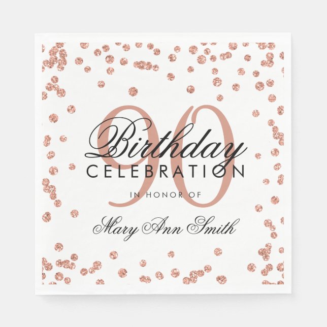 Rose Gold 90. Geburtstag Glitzer Confetti White Serviette (Vorderseite)