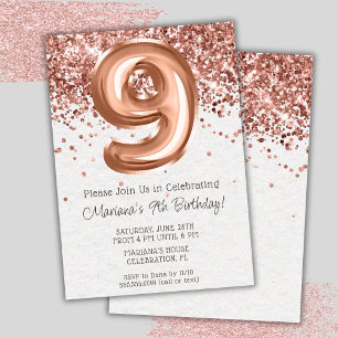 Rose Gold 9. Geburtstagsparty Einladung