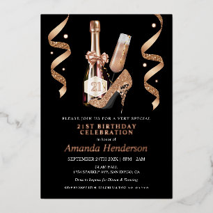 Rose Gold Absätze und Champagner Damen Geburtstag Folieneinladung