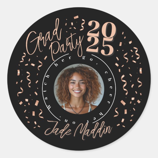 Rose Gold Abschluss Foto Confetti Design Sticker (Vorderseite)
