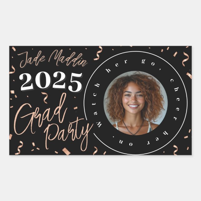 Rose Gold Abschluss Foto Confetti Design Sticker (Vorderseite)