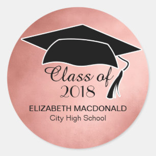 Rose Gold Abschluss Sticker Schwarzes Mortboard