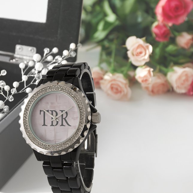 Rose Gold Abstrakt auf rosa Monogramm Armbanduhr (Von Creator hochgeladen)