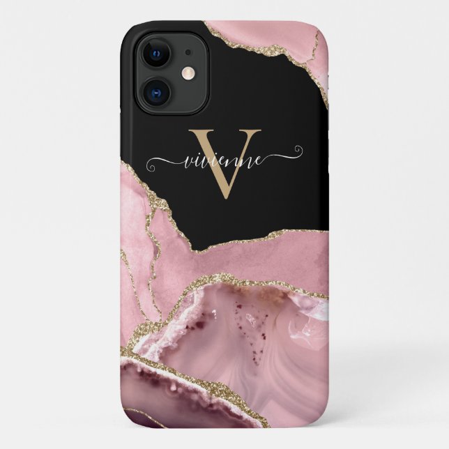 Rose Gold Achat Glitter Monogramm Case-Mate iPhone Hülle (Rückseite)