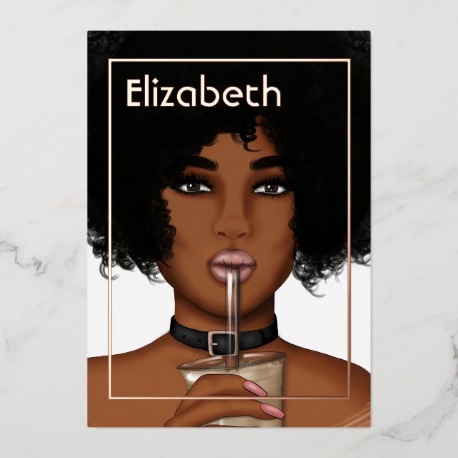 Rose Gold Afro Geburtstagsparty Einladung (Vorderseite)