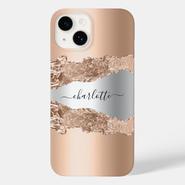 Rose Gold-Agar-Marmor-Namensskript Case-Mate iPhone Hülle (Rückseite)