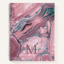 Rose Gold Agate Geode Chic Sparkle Monogram Notizbuch