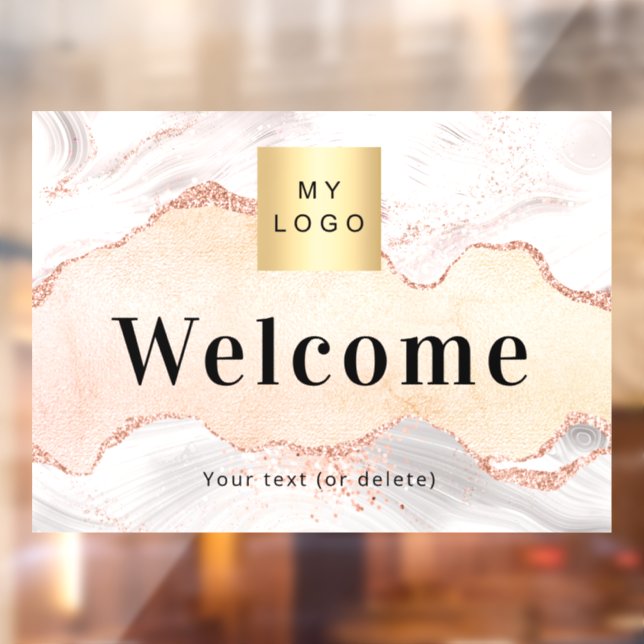 Rose Gold-Agate-Marmor-Firmenlogo willkommen Fensteraufkleber (Blatt 2)