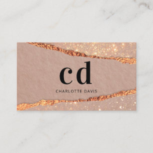 Rose Gold Age Glitzer Marmor Monogramm Initialen Visitenkarte