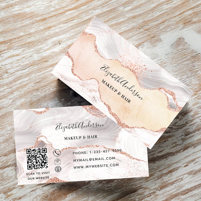 Rose Gold Age Marmor QR-Code elegant Visitenkarte (Von Creator hochgeladen)